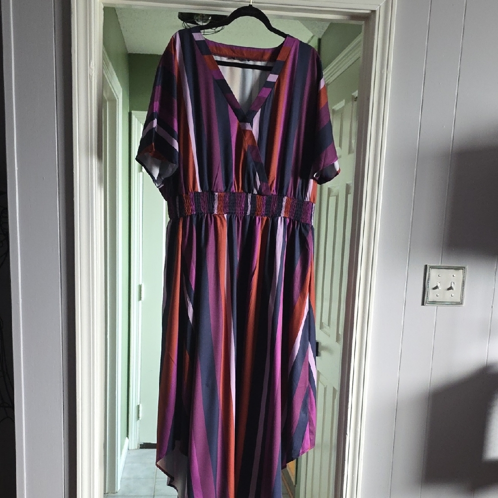 BloomChic High Low Striped Dress - Purple, Pink, Orange